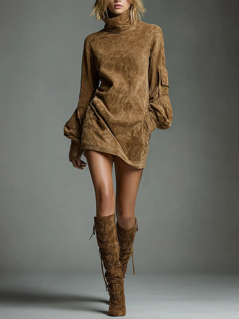 Selena – Vestido de cuello alto camel