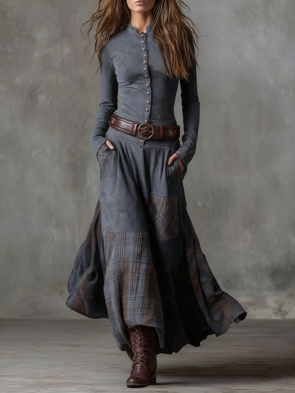 Livia – Vestido largo efecto ante con botones