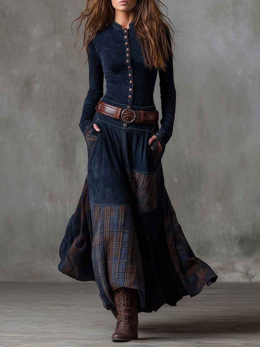 Livia – Vestido largo efecto ante con botones