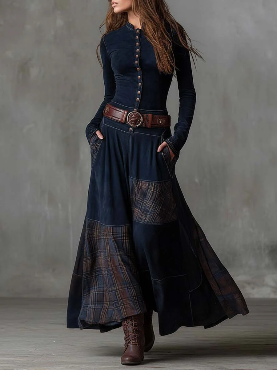 Livia – Vestido largo efecto ante con botones