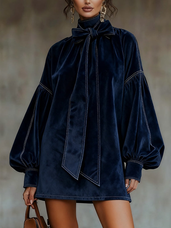Águeda – Vestido azul noche con lazo