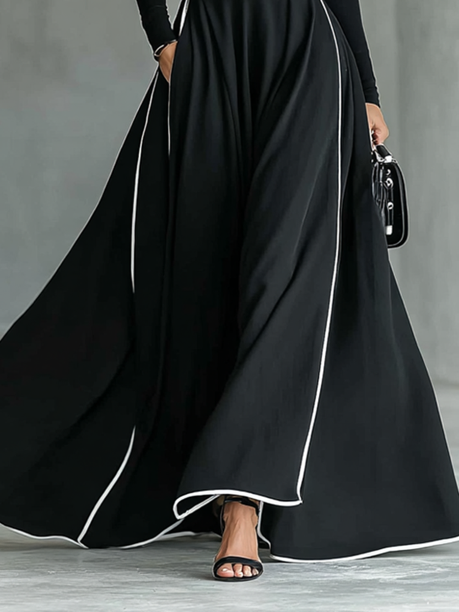 Gina – Vestido largo de cuello alto con costuras en contraste