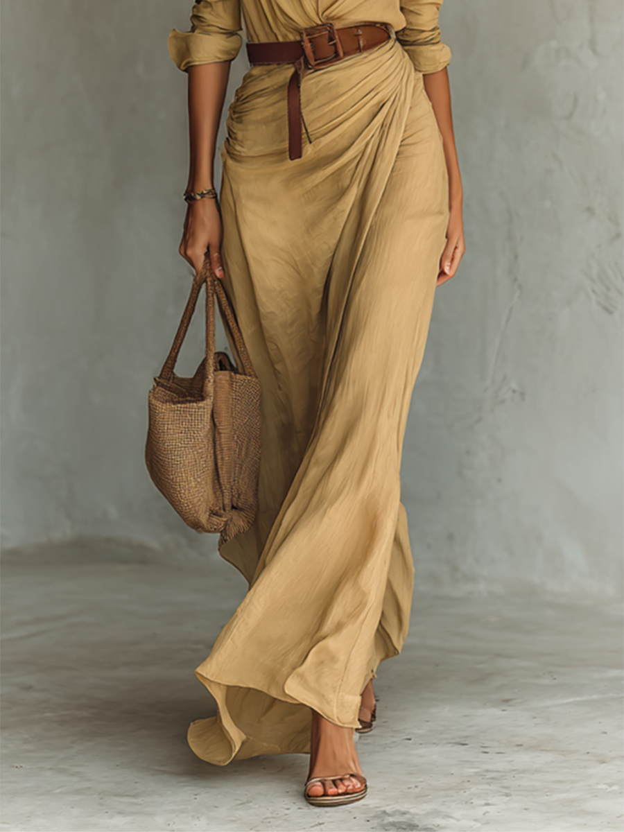 Alicia – Vestido largo con solapas y cinturón