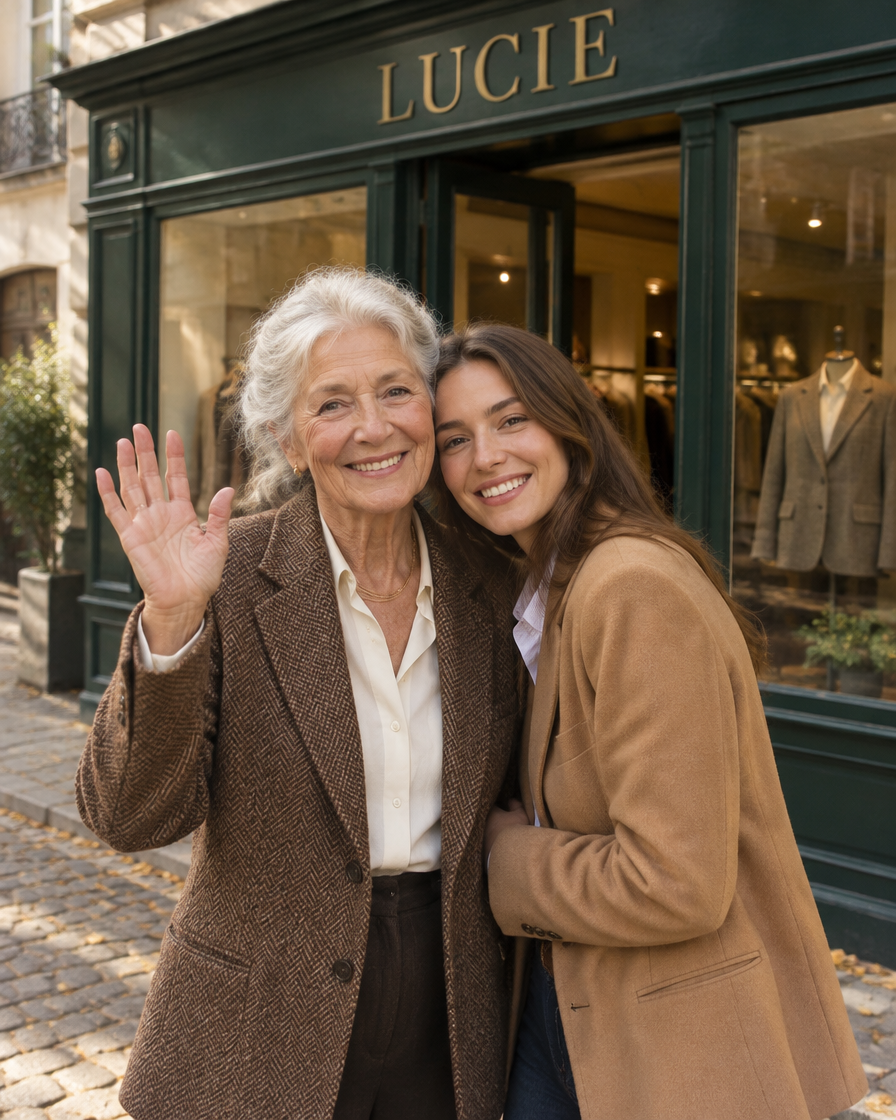 Marina y su nieta delante de la boutique